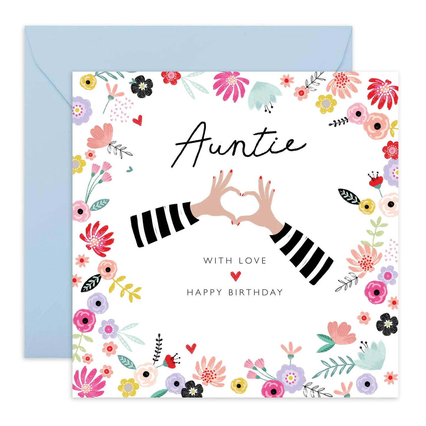 Aunt Birthday Card - Floral Heart Hands With Love - Auntie Birthday Card From Nephew Niece - Happy Birthday Greeting Cards - Heartfelt Gifts For Women Female Tia - Comes With Stickers By Central 23