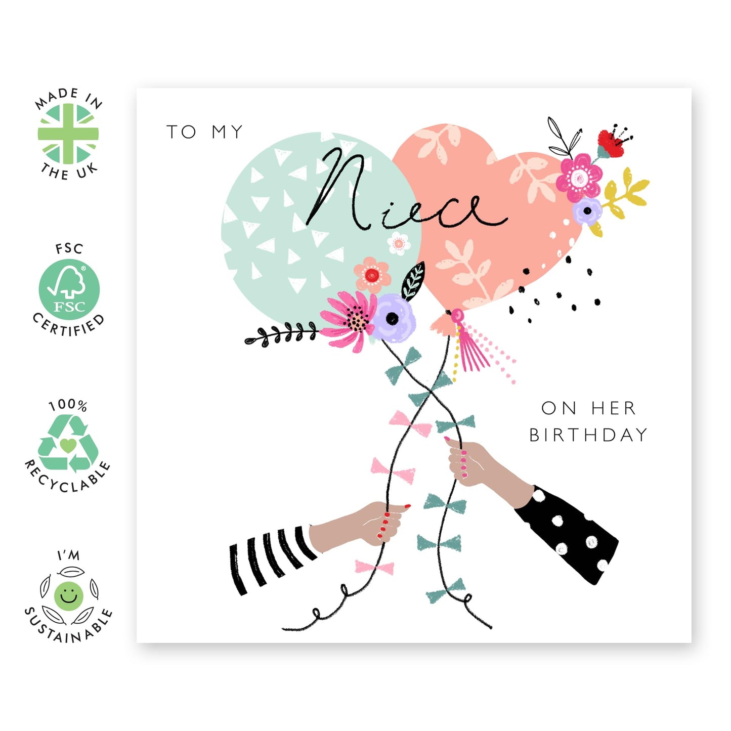 Niece Birthday Card For Women - Bday Balloons - Trendy Greeting Cards For Girls - Happy Birthday Niece Card - Celebration Gifts For Her - Comes With Stickers By Central 23