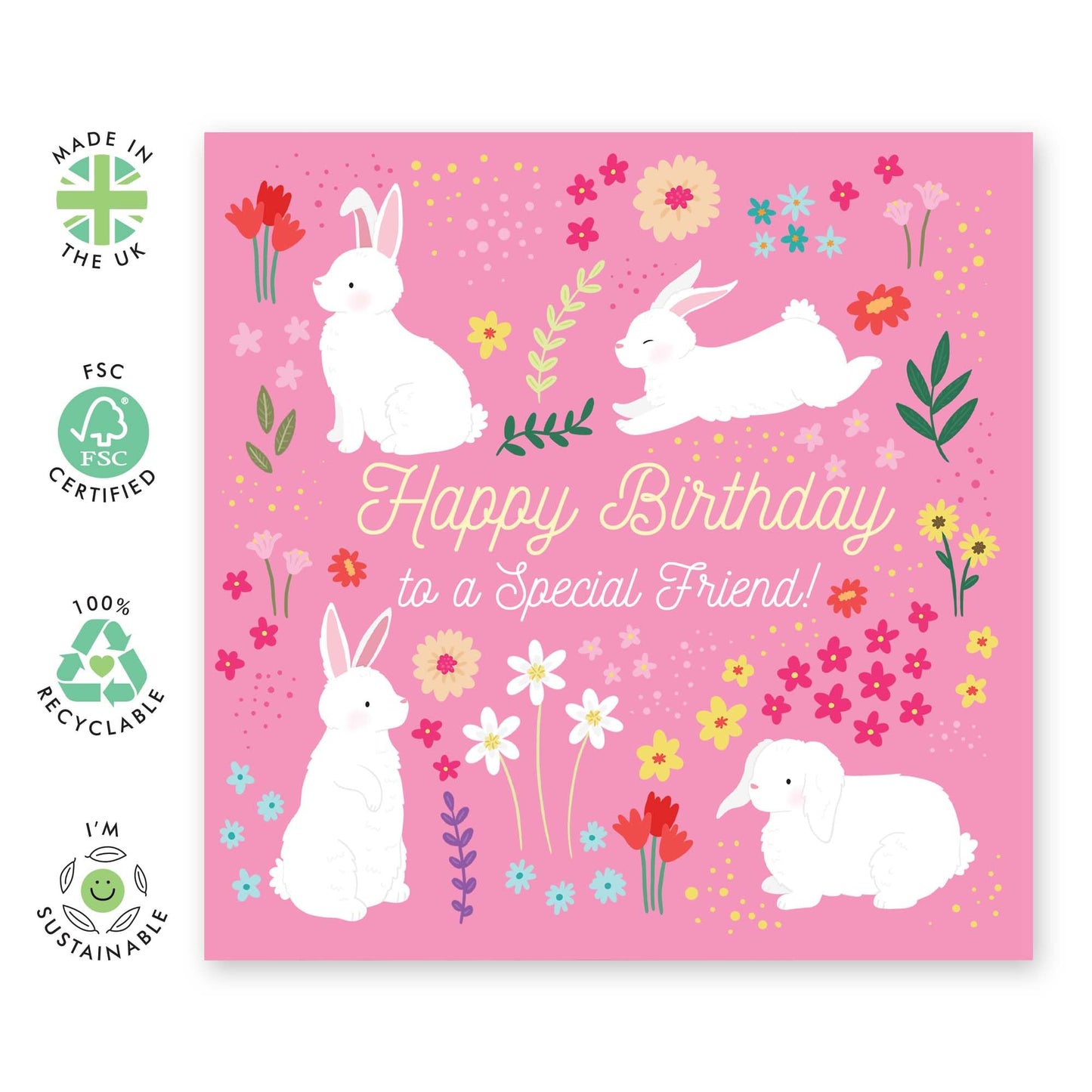 Special Friend Birthday Card - Birthday Bunnies - Floral Birthday Cards For Women - Friend Birthday Card Female - Best Friend Card - Bestie Bff - Comes With Stickers - By Central 23