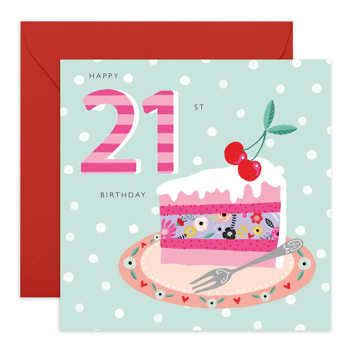 Birthday Card For Women Age 21 - 21st Cherry Cake - Twenty-first Birthday Greeting Cards For - Happy 21st Birthday Cards For Sister - Gifts For Daughter Niece - Comes With Fun Stickers By Central 23