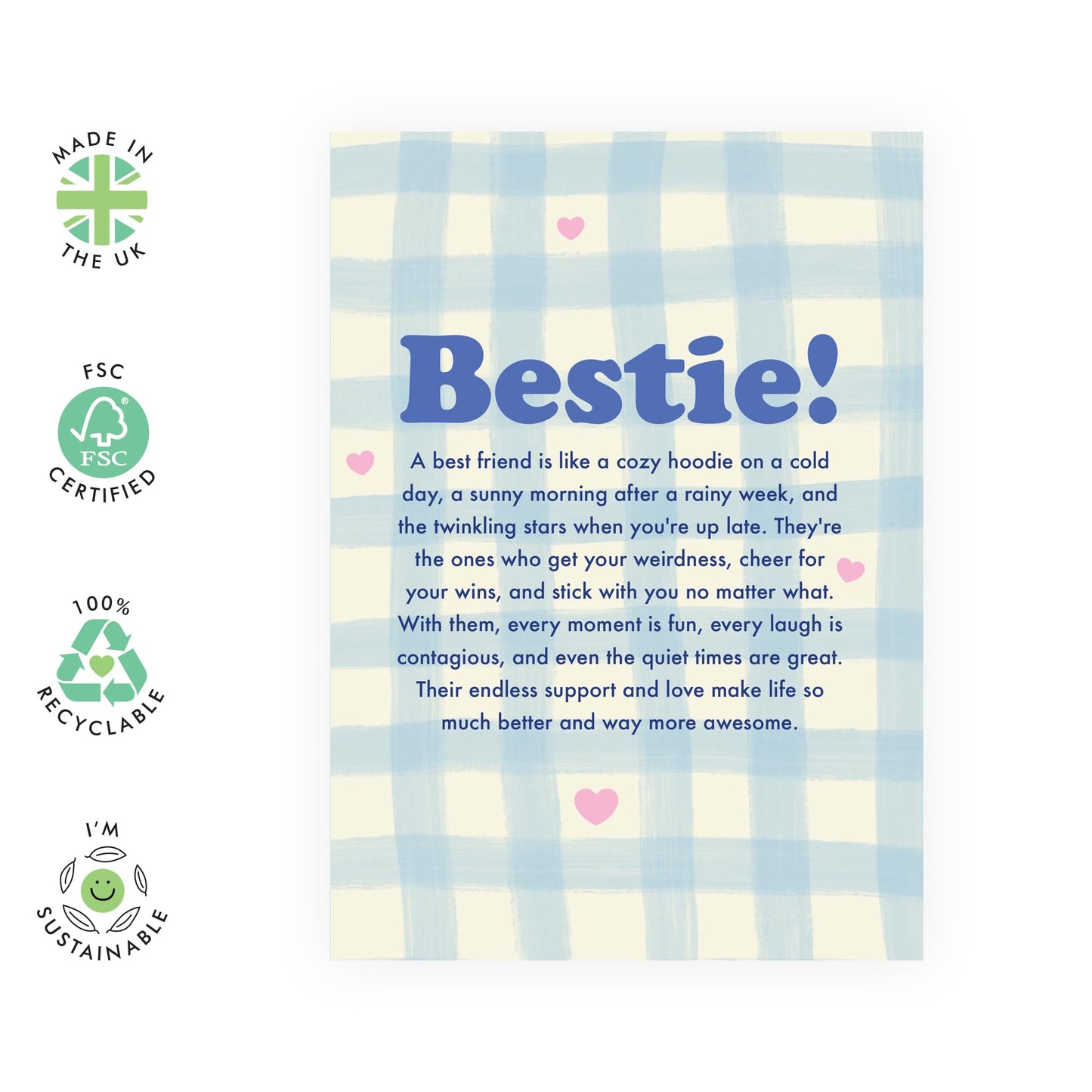 Friendly Greeting Card - 'Bestie Poem' - Greetings for BFF, Besties, Best Friend, Gals, Close Friends, Girlfriend - Sweet Long Message - Comes with Fun Stickers