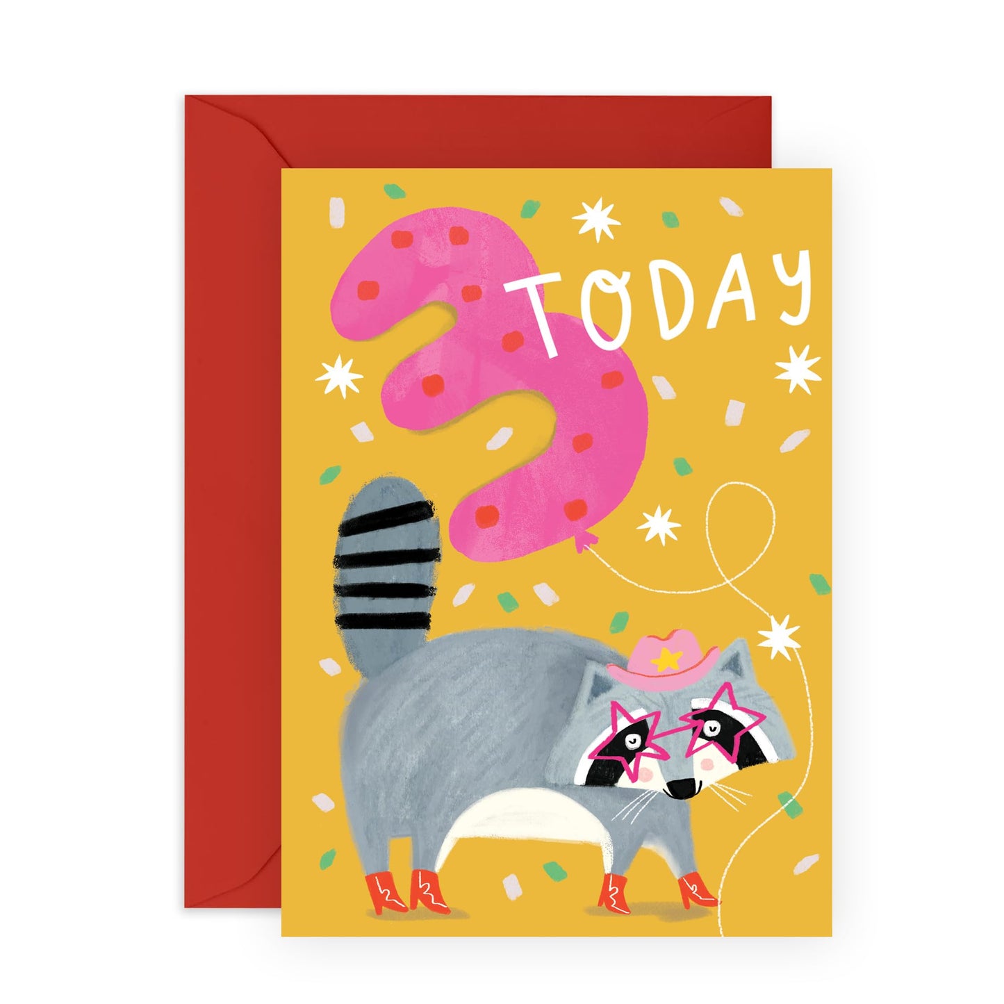 3rd Birthday Greeting Card - 'Raccoons 3 Today' - Gift for Son, Boys, Girls, Daughter, Kids, Children - Third Bday Hat - Comes with Fun Stickers