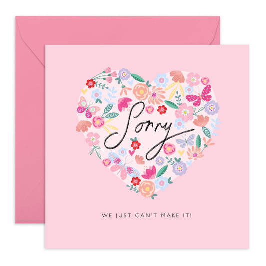 Wedding Invitation Declined Card - Sorry We Can't Make It Heart - Rsvp Reply Card Entourage - Wedding Invitations Groom Bride - Wedding Regret Card From Guest - Comes With Fun Stickers By Central 23