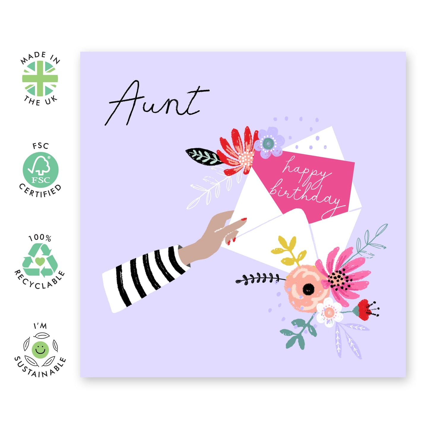 Birthday Card For Aunt - Aunt Birthday Floral Envelope - Happy Birthday Aunty Greeting Card - Gift From Niece Nephew - Heartfelt Gifts Women Tia - Comes With Fun Stickers - By Central 23
