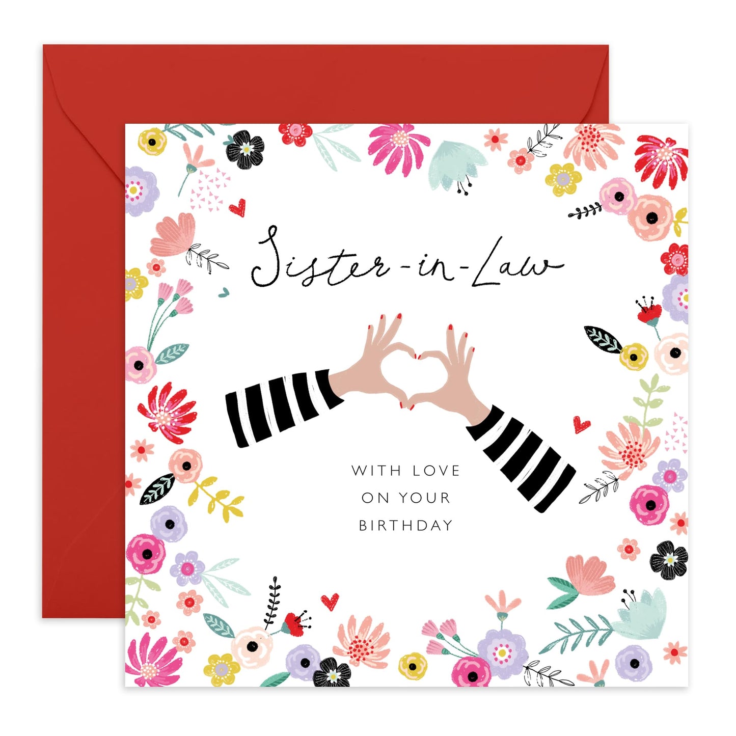 Happy Birthday Cards For Sister In Law - Heart Hands - With Love On Your Birthday - Elegant Greeting Cards Sis-in Law - Lovely Gifts For Her Female - Comes With Fun Stickers By Central 23