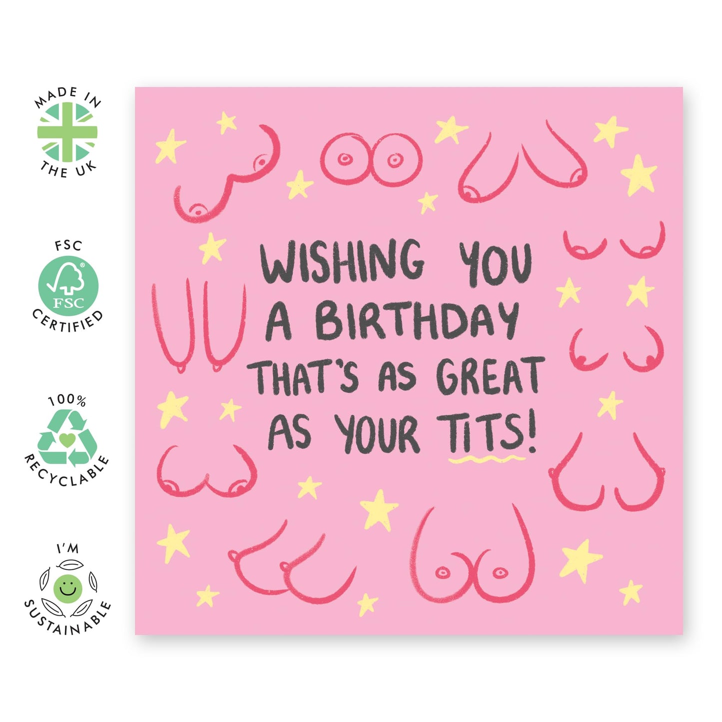 Hilarious Birthday Card - 'Birthday As Great As Your T*ts' - Presents for Besties, Best Friend, BFF, Gals, Sister, Sis, Girlfriend, Cousin - Jokes for her - Comes with Fun Stickers