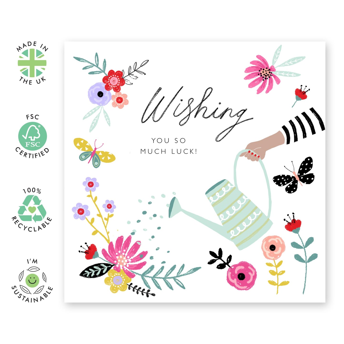 Good Luck Card For Men Women - Wishing You So Much Luck Watering Can - Cute Encouragement Cards Friends - Goodluck Greeting Card For Exam Studies Game New Job - Comes With Fun Stickers By Central 23