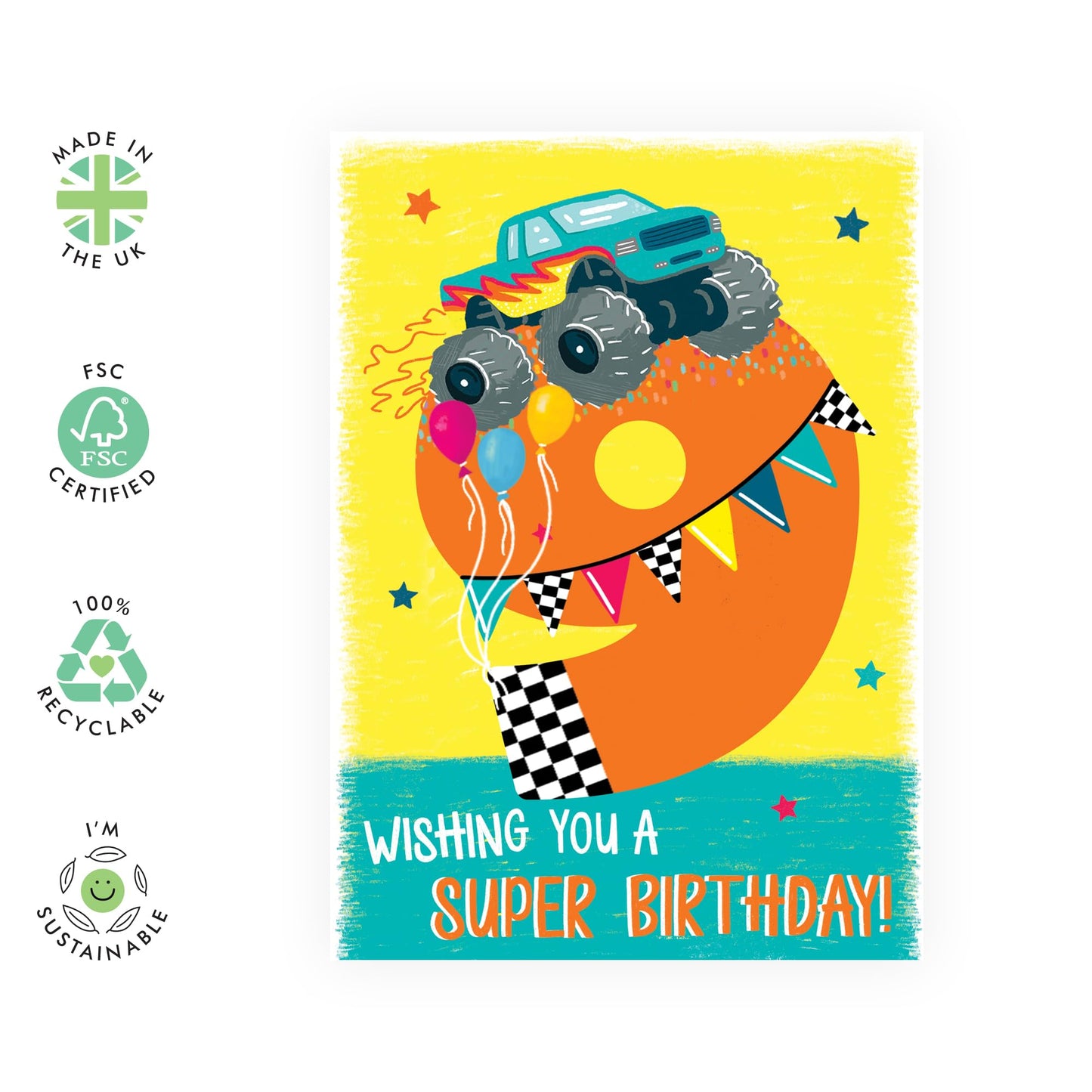 9th Birthday Card Boy Girl Toddler - Wishing You A Super Birthday - Monster Truck - Happy Birthday Card Age Nine - Ninth Bday Gifts For Grandson Goddaughter Kids - Comes With Stickers By Central 23