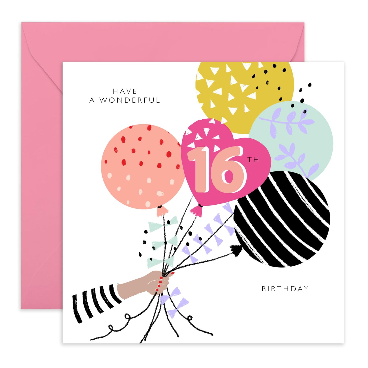 16th Birthday Cards For Kids - 16th Birthday Balloons - Happy Birthday Card For Daughter Granddaughter Niece - Bday Card - Girl Birthday Card Sixteen Year Old - Comes With Stickers By Central 23