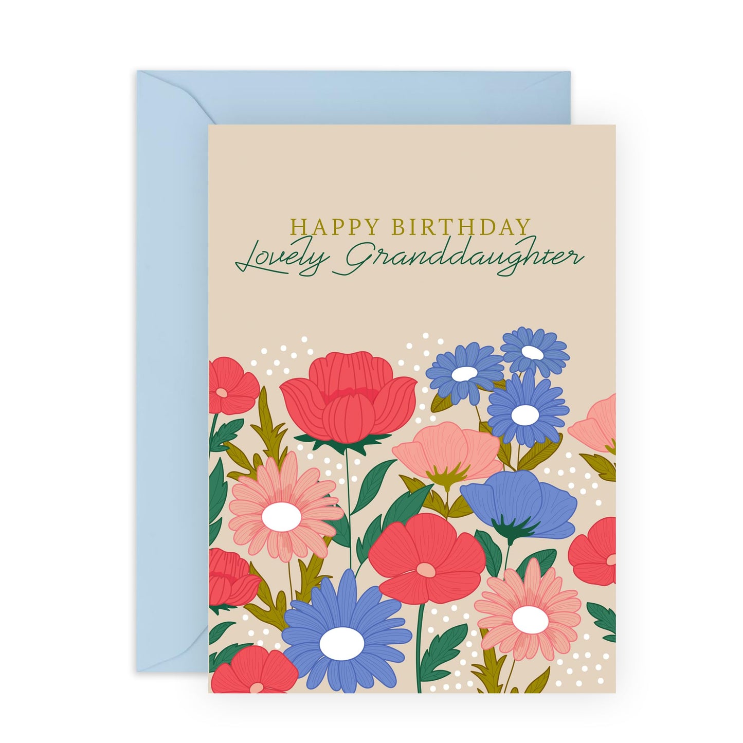 Sweet Birthday Card with Florals - 'Happy Birthday Granddaughter Flowers' - Gifts for Girls, Toddlers, Grandkids, Grandparents, Family - Colourful Floral - Comes with Fun Stickers