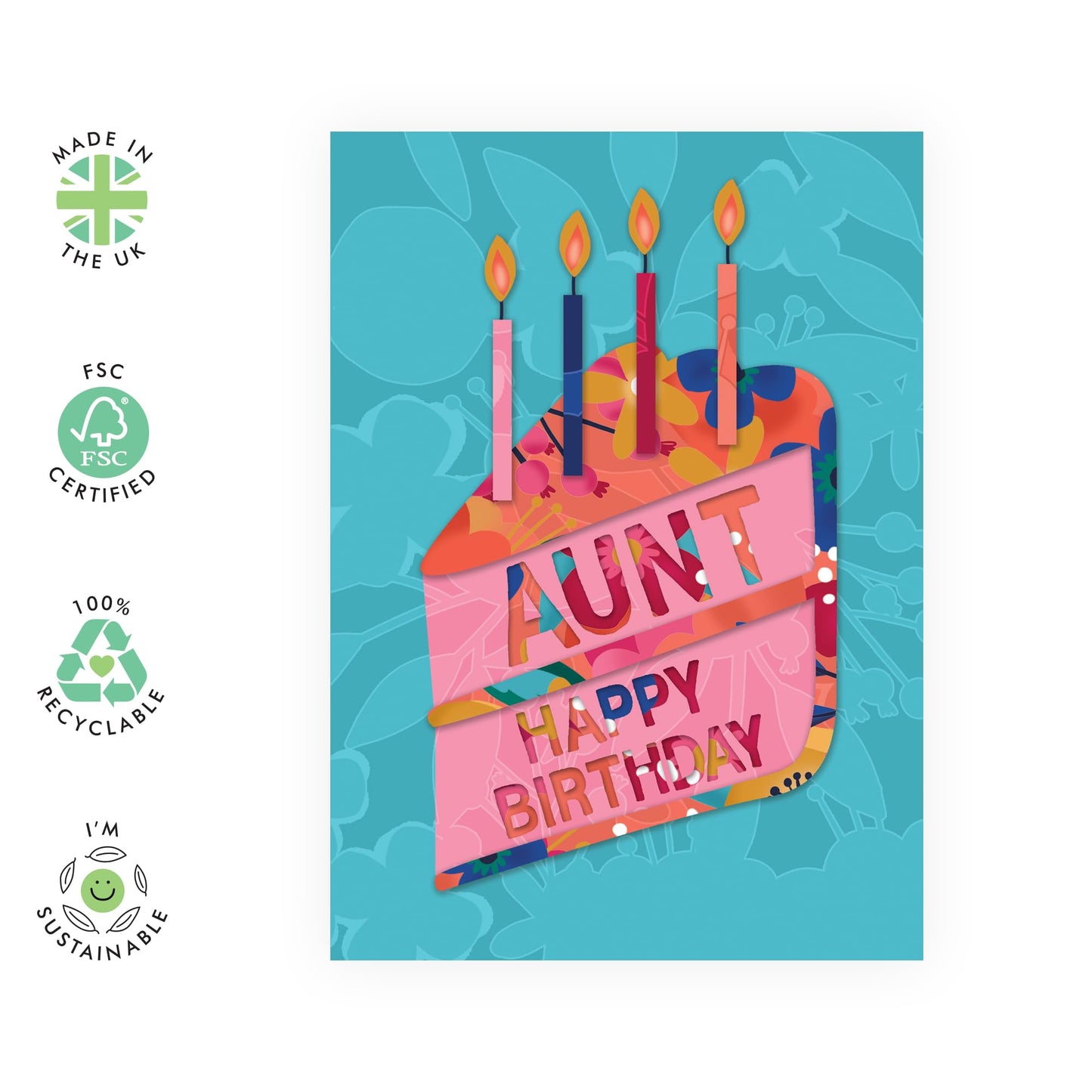 Aunt Birthday Card - Cake Celebration - Floral Greeting Cards For Her Female Women - Gifts For Auntie From Niece Nephew - Comes With Fun Stickers - By Central 23