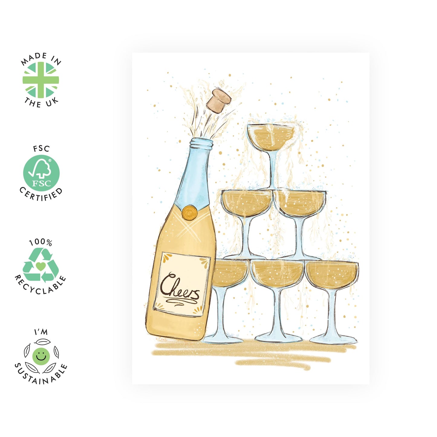 Congratulations Card For Women - Prosecco - Cheers - Birthday Cards For Mum Sister Friends - Congratulations On Your New Job Engagement Graduation - By Central 23