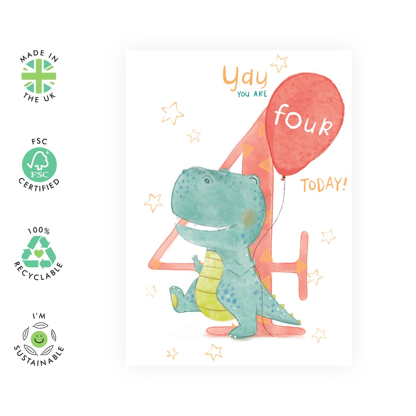 4th Birthday Card For Boys - Happy Fourth Birthday Cards For Kids - For Son Nephew Godson - Milestone Greeting Cards Age Four - Gifts For Grandson - Comes With Fun Stickers - By Central 23