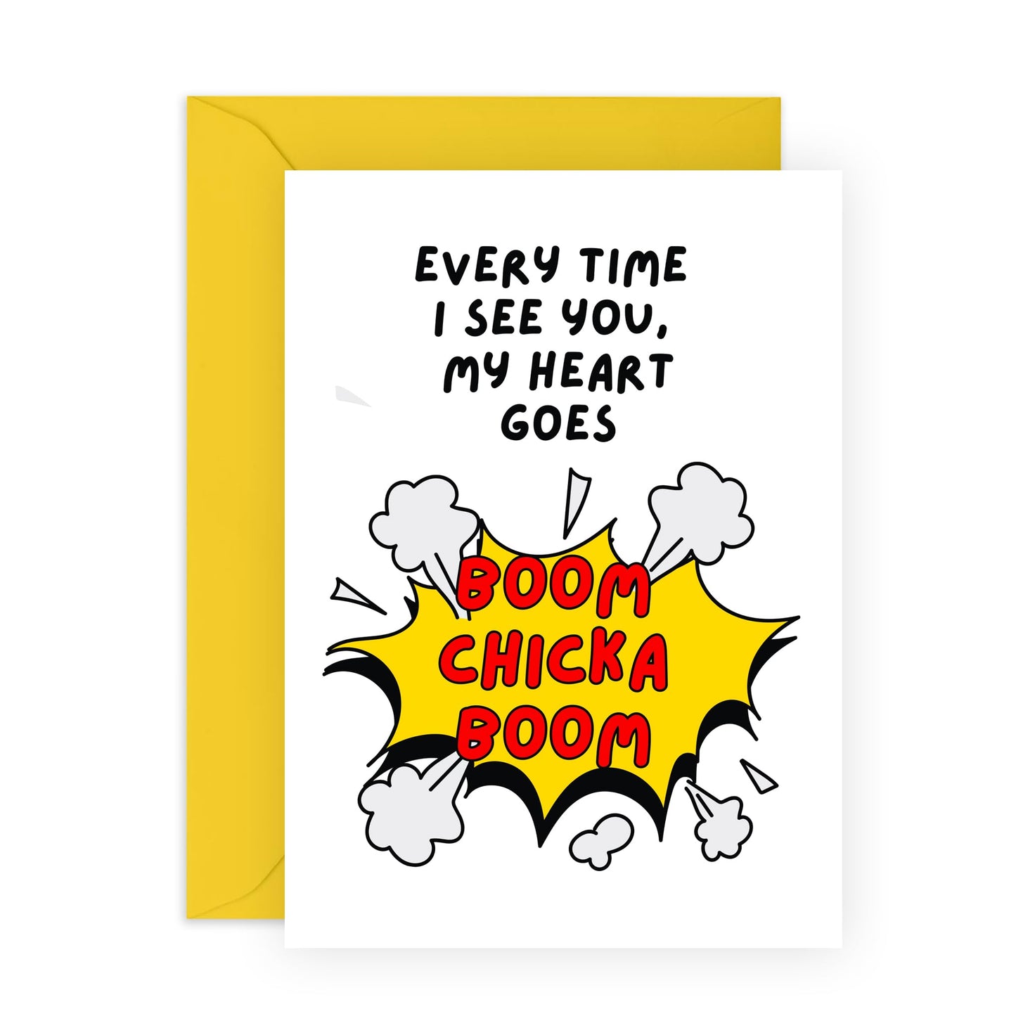 Valentines Cards For Boyfriend Girlfriend - Heart Goes Boom Chicka Boom - Funny Anniversary Cards For Couples - Wedding Anniversary Card For Wife Husband - Comes With Stickers By Central 23