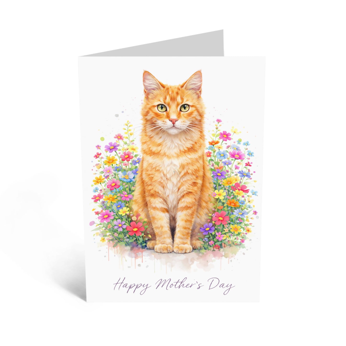 Mother’s Day Card from the Cat - Cute Watercolour Grey Cat Floral Greeting Card for Cat Mum or Cat Lady - Whimsical Fur Parent Birthday Card for Her - Made in UK - Includes Premium White Envelope