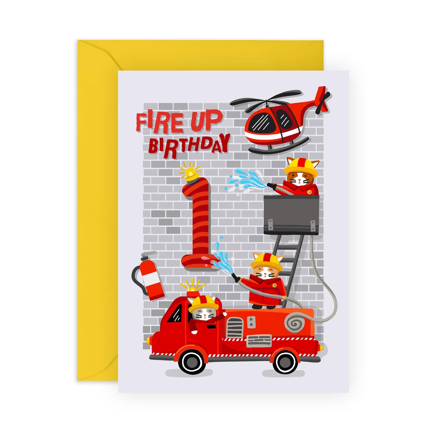 Grandson 1st Birthday Card - Fire Engine Helicopter - Kids Birthday Card For 1 Year Old - Age One - First Birthday Gifts For Boys Son Brother - Comes With Stickers - By Central 23