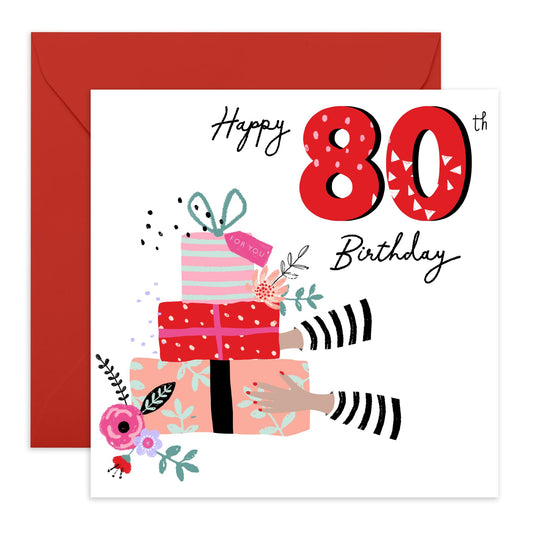 80th Birthday Card Women - 80th Presents - Grandmother Birthday Greeting Card - Floral Birthday Card - Happy Eightieth Birthday Card Grandma - Gifts For Her - Comes With Fun Stickers By Central 23
