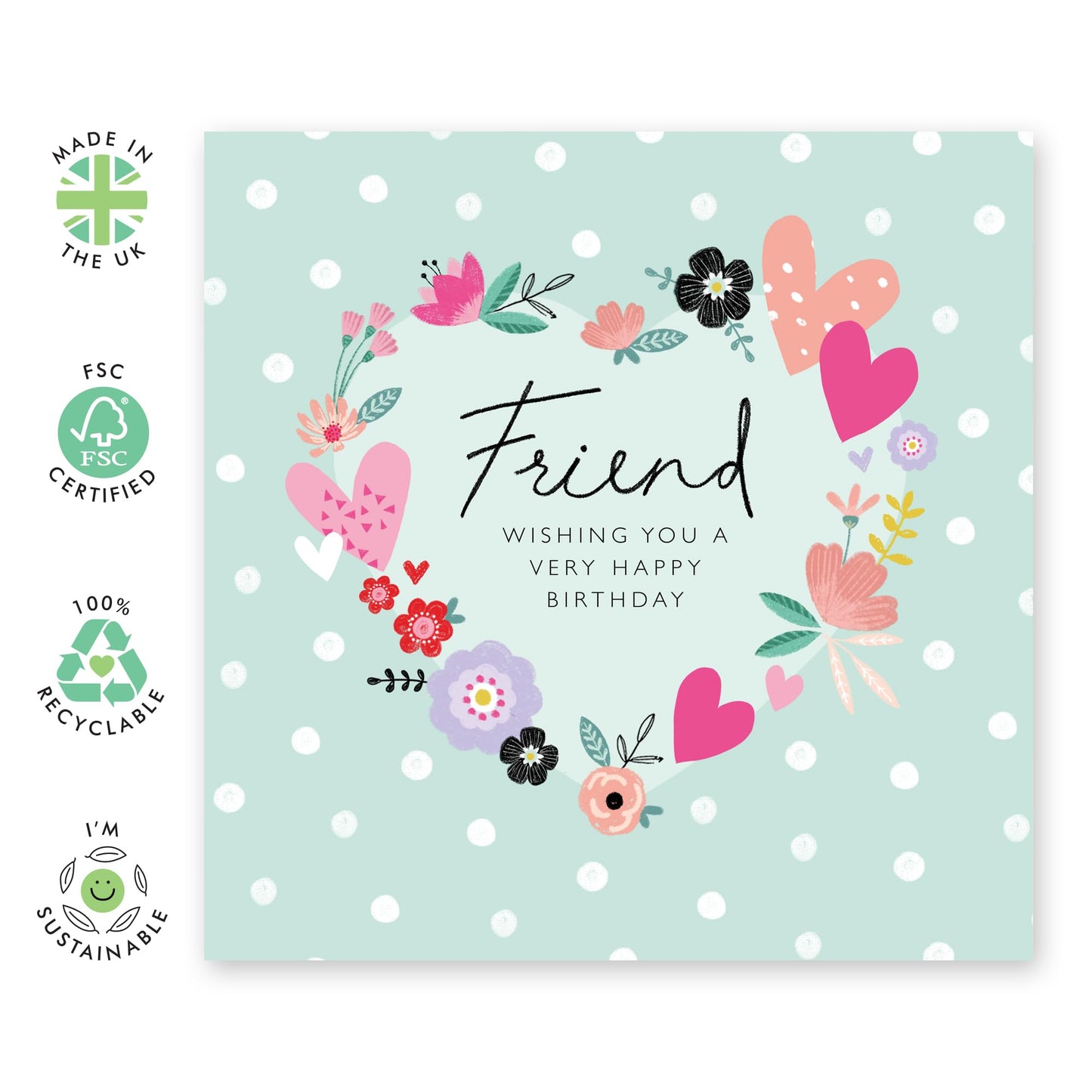 Birthday Cards For Friends - Hearts Flowers - Happy Birthday Card For Her Female Friends - Friend Birthday Card - Gifts For Friends Women - Comes With Stickers - By Central 23
