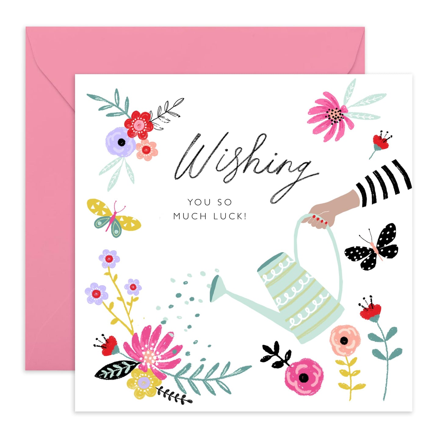 Good Luck Card For Men Women - Wishing You So Much Luck Watering Can - Cute Encouragement Cards Friends - Goodluck Greeting Card For Exam Studies Game New Job - Comes With Fun Stickers By Central 23