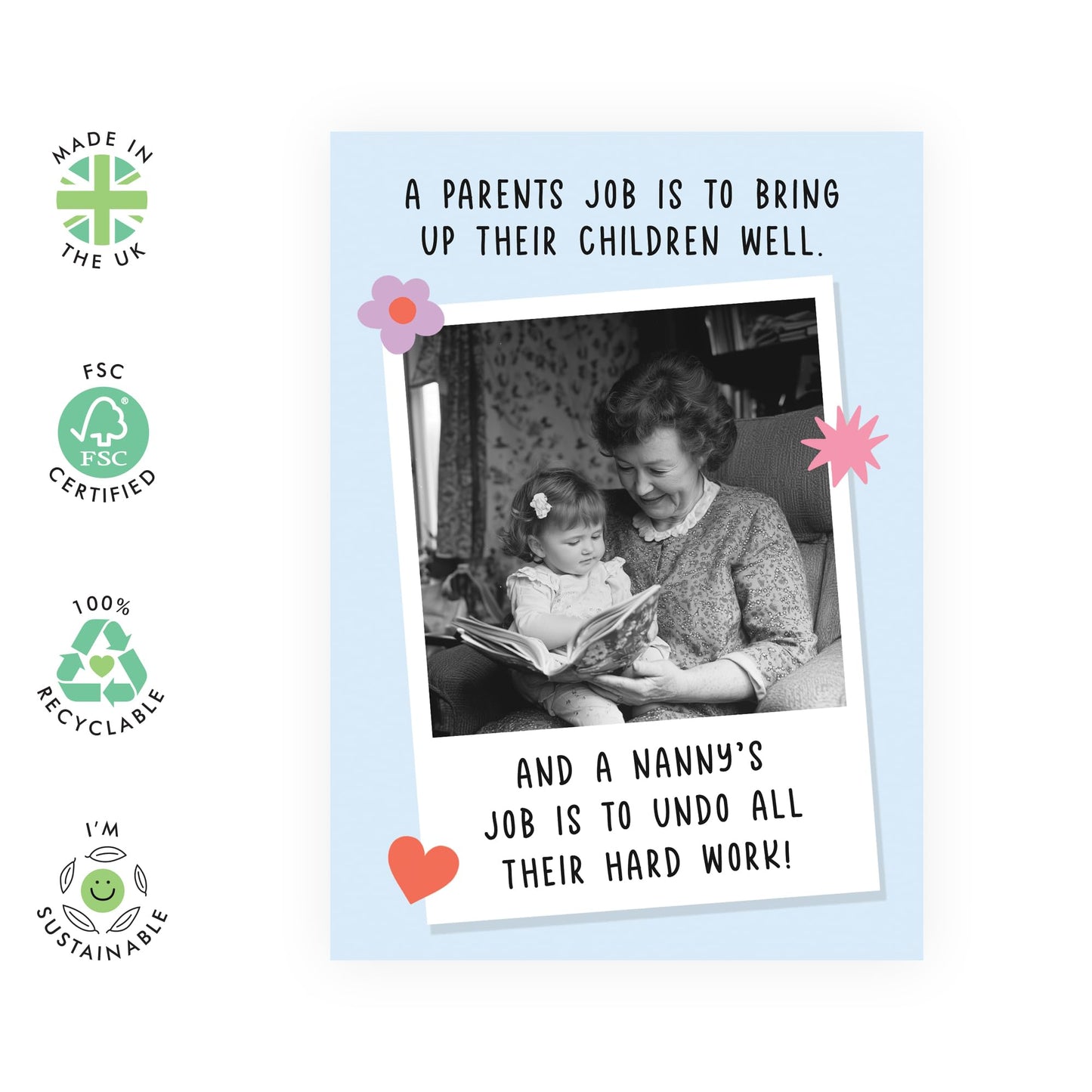 Funny Nanny Card - Humorous Greeting Card for Grandmother, Grandma, Her, Woman, Mum - For Birthday, Mother's Day, or Thank You Gift- Comes with Fun Stickers
