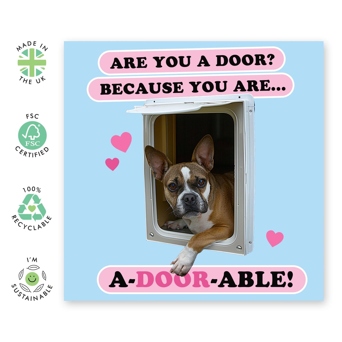 Cute & Romantic Anniversary Card - 'Adoorable' - Sweet Message for Him, Her, Wife, Husband, Boyfriend, Girlfriend, Couples - Dog Pick Up Lines - Comes with Fun Stickers