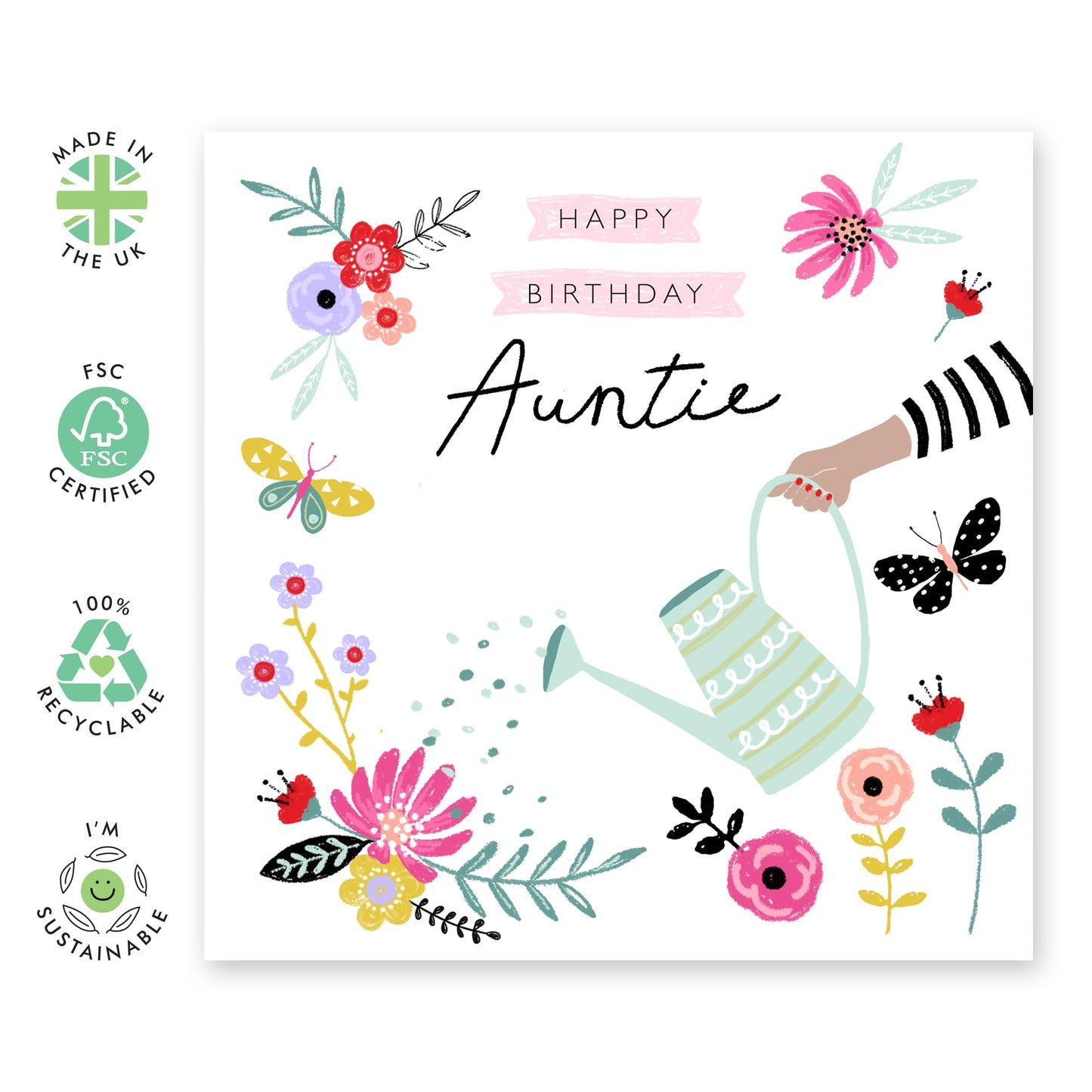 Auntie Birthday Card - Pretty Flowers Garden Butterflies - Elegant Feminine Greeting Cards With Envelope - Happy Birthday Card For Her Women Female - Comes With Fun Stickers By Central 23