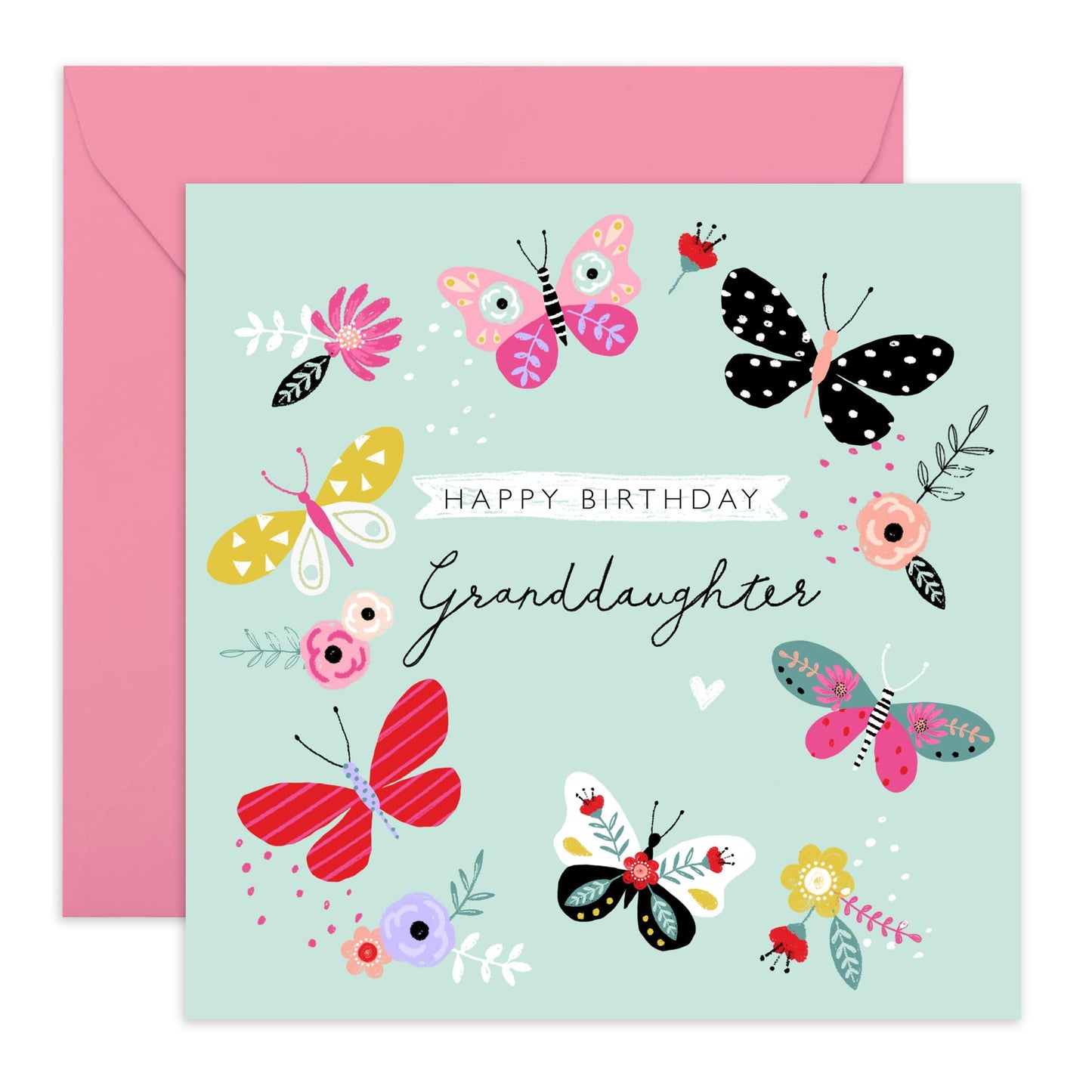Butterfly Birthday Card For Girls Teens - Granddaughter Birthday Card For Her - Elegant Floral Card For Women - Pretty Granddaughter Gifts - Comes With Fun Stickers - By Central 23