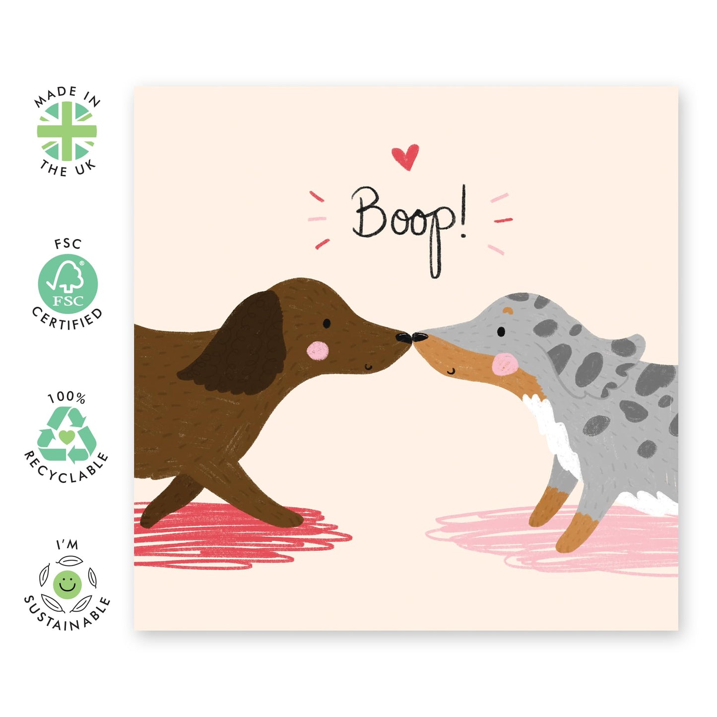 Cute Dog Greeting Card - Boop! - Sausage Dog - Ideal for Birthday or Love Card for Dog Lovers, Him, Her, Friend, Spouse, Partner, Boyfriend, Girlfriend - Valentines Day - Comes with Stickers