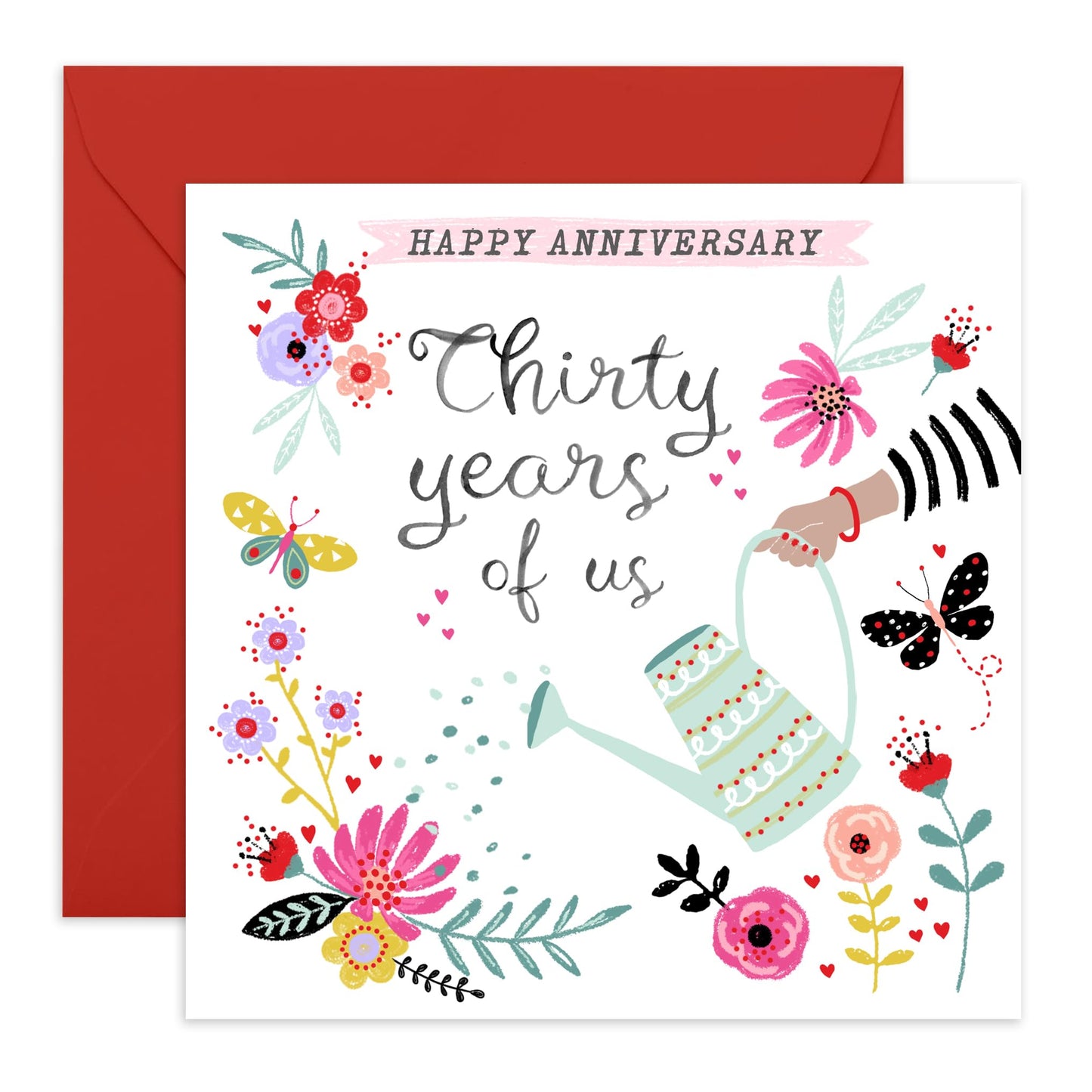 30th Wedding Anniversary Card Garden - 'Thirty Years Of Us Watering Can' - Gifts for Wife, Husband, Spouse, Partner, Parents, Mum, Dad - Lifetime Relationship - Comes with Fun Stickers
