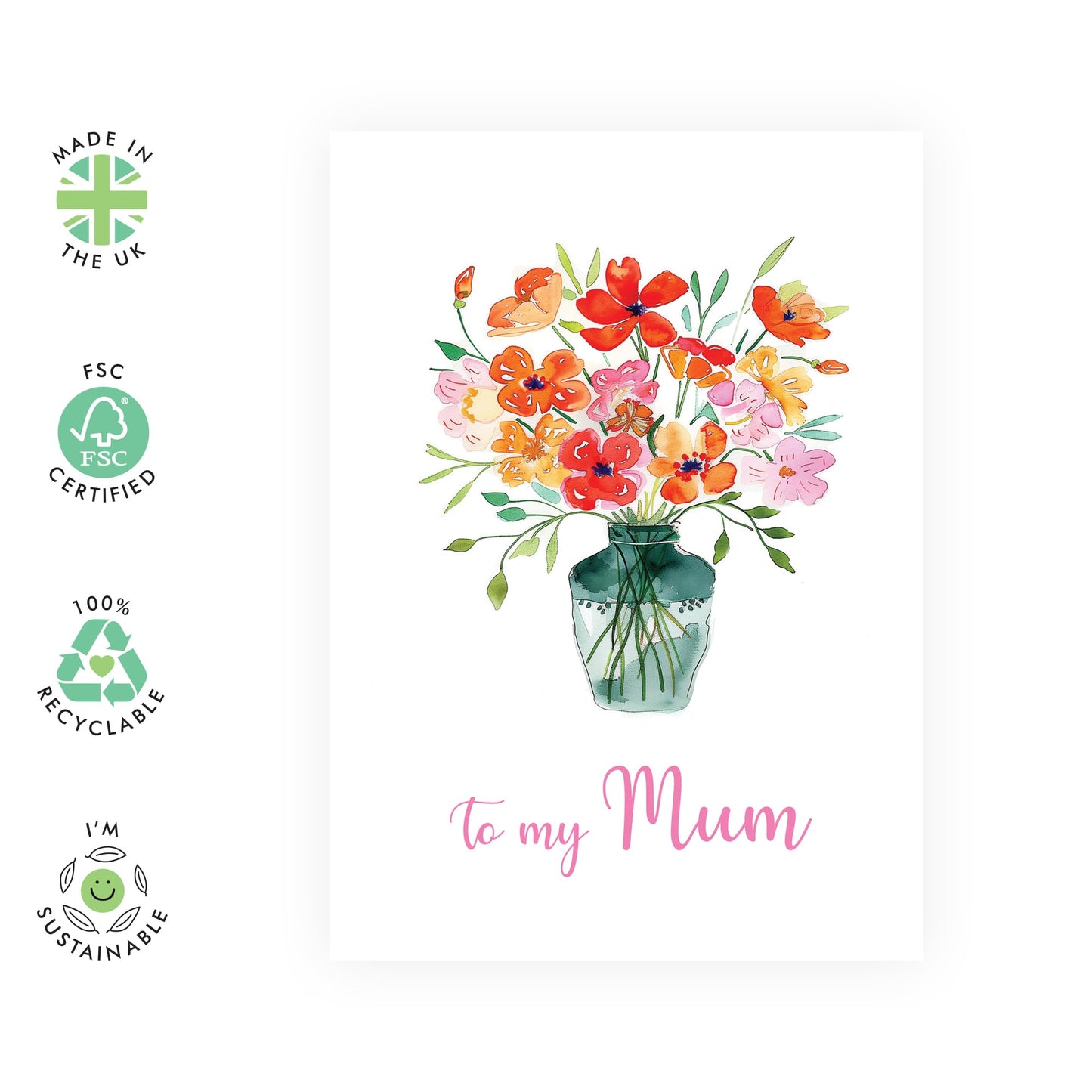 I Love You Mum Card - To My Mum - Mother's Day Card For Her Floral Flowers - Sweet Mum Birthday Card For Women - I Love You Gifts For Mama Mummy - Comes With Stickers By Central 23
