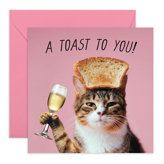 Cat Birthday Card - A Toast To You! - Funny Birthday Card For Mum Sister Friends - Hilarious Greeting Cards - Cat Mum Fur Parent Cat Lady Gifts - Comes With Stickers By Central 23