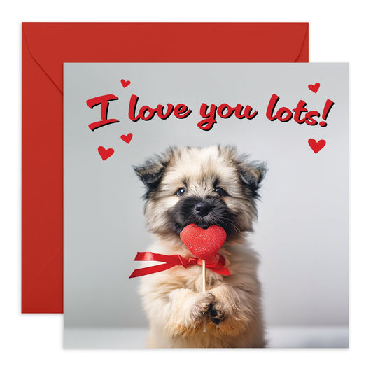 Greeting Card - 'LOVE YOU LOTS PUPPY' - Perfect for Sending Warm Fuzzies and Affection - Ideal for Celebrating Special Muments with a Touch of Adorable Puppy Charm - Comes With Stickers By Central 23