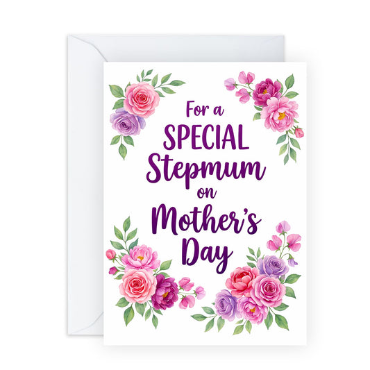 Mother’s Day Card for Stepmum - ‘For a Special Stepmum’ Elegant Floral Greeting Card - Thoughtful Keepsake for Stepmother - Made in UK - Includes Premium White Envelope