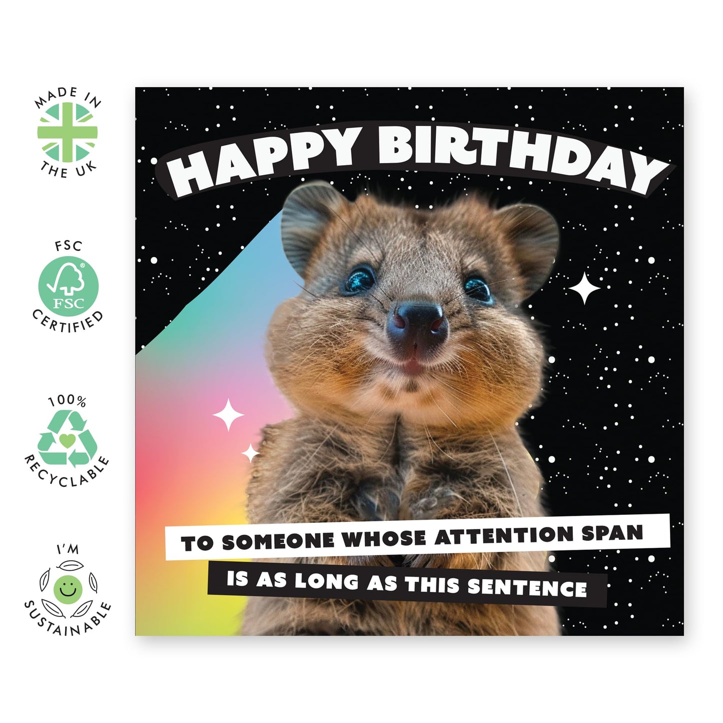 Cute Happy Birthday Card for Friends - 'Short Attention Span' - Jokes for Friends, Family, Workmates, Colleagues - Hard to Get Your Attention - Comes with Fun Stickers