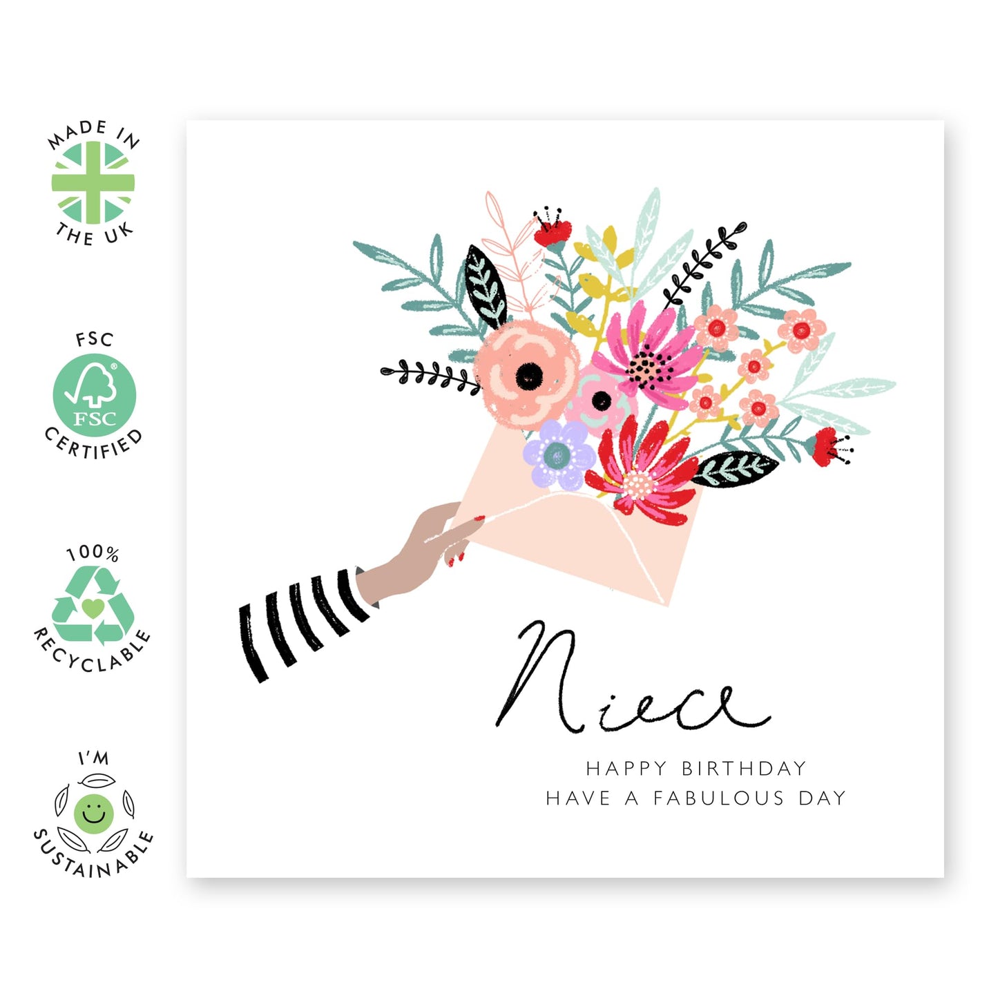 Niece Birthday Card From Aunt - Floral Bouquet Card For Women - Fabulous Greeting Cards - Happy Birthday Card For Girls - Flower Card Gifts For Her - Comes With Stickers By Central 23