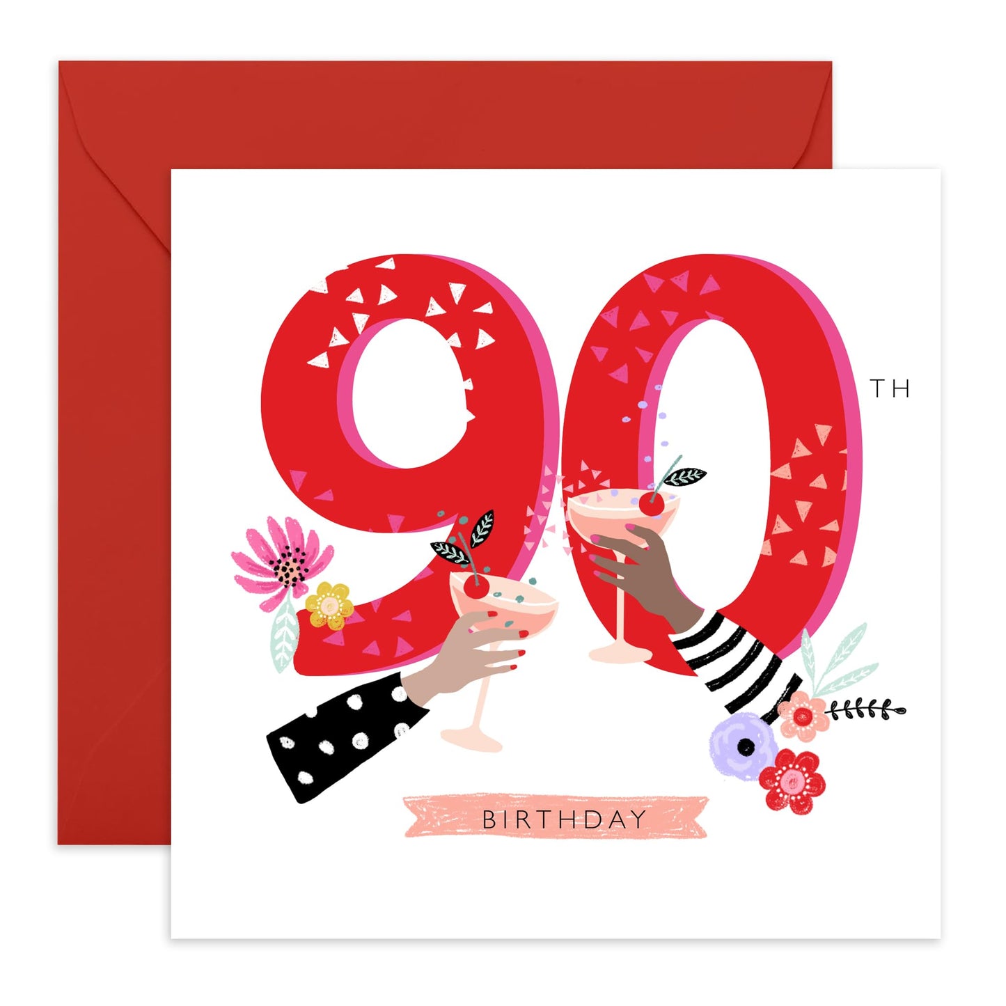 90th Birthday Card For Her - Elegant Ninetieth Birthday Cards For Women - Happy 90th Bday Gifts Aunt Mum Grandma Nan - Ninety Year Old - Comes With Fun Stickers - By Central 23