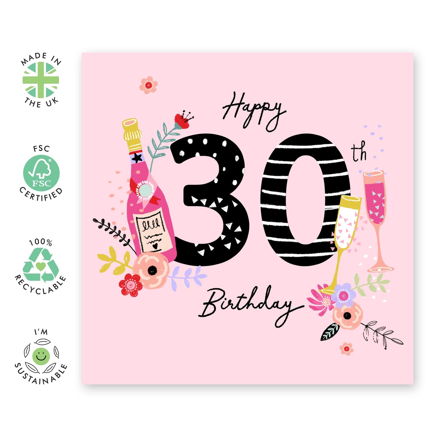 30th Birthday Card For Women - 30th Birthday Drinks - Elegant Birthday Card For Mum Age 30 - Happy 30th Birthday Cards Mummy - Gifts For Friends Daughter Niece - Comes With Stickers By Central 23