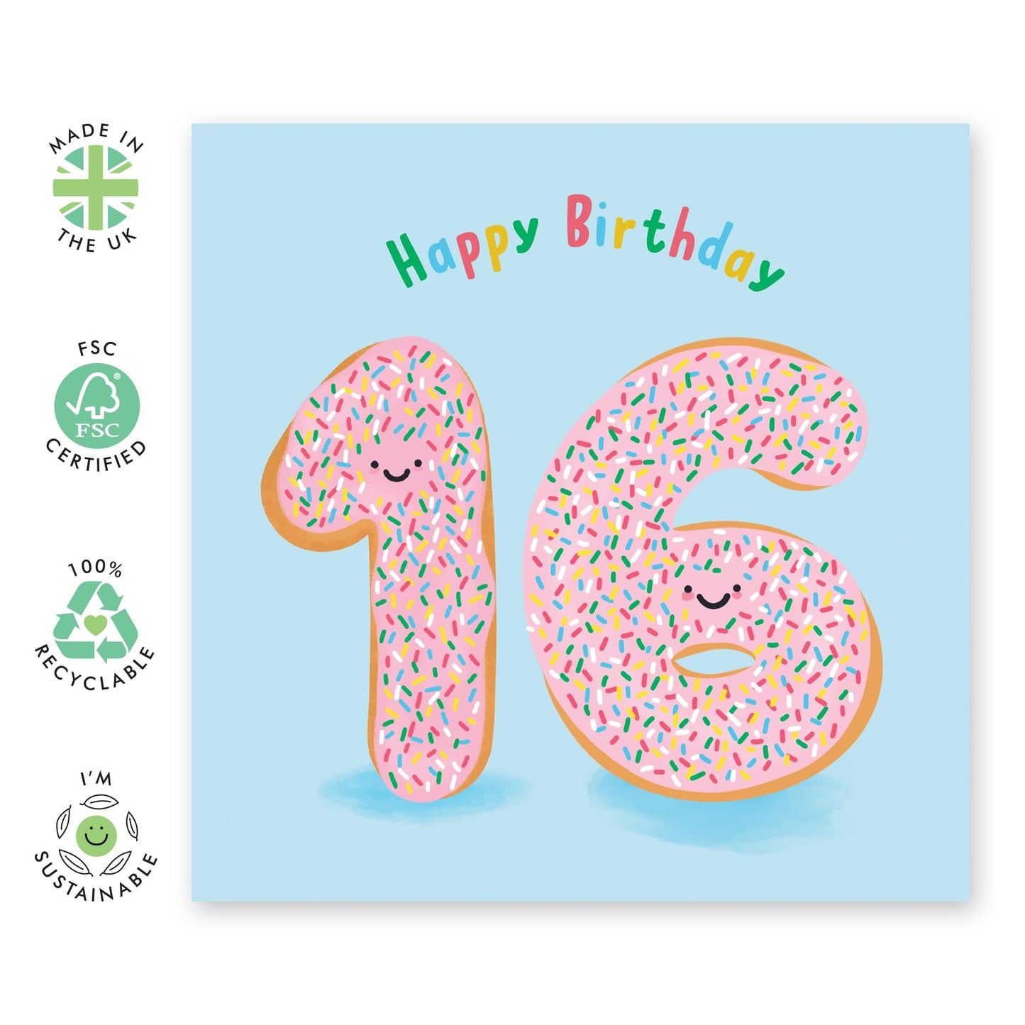 16th Birthday Cards For Kids - Donut Age 16 - Girl Birthday Card Sixteen Year Old - Happy Birthday Card For Son Daughter - Gifts Boys Girls Niece Nephew - Comes With Fun Stickers By Central 23