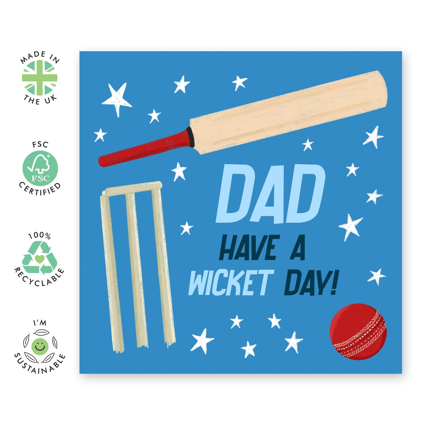 Birthday Cards For Dad - Have A Wicket Day Cricket - Dad Bday Card - Fathers Day Cards And Envelopes - Appreciation Thank You Gifts For Him Men Pop Papa Daddy - Comes With Fun Stickers By Central 23