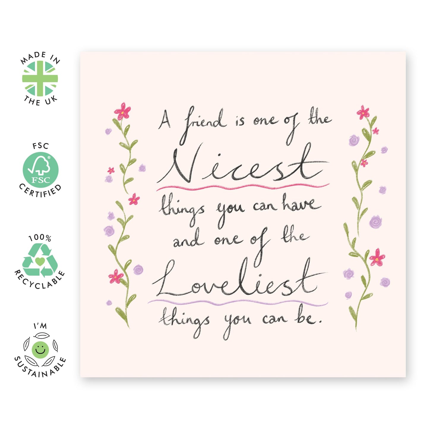 Friendly Greeting Card - 'Friendship 3' - Gift for Besties, Best Friends, Colleagues, Coworkers, BFF, Cousin, Coworkers, Sis, Family - Loveliest - Comes with Fun Stickers