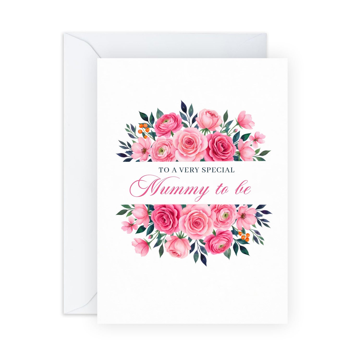 Mother’s Day Card – Mummy To Be - Greetings for 1st time Mum Mama Mummy Her Ladies Women - Floral Rose Design From Husband Partner Family – Pink Bouquet, Pregnant - Comes with Stickers