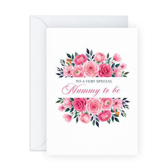 Mother’s Day Card – Mummy To Be - Greetings for 1st time Mum Mama Mummy Her Ladies Women - Floral Rose Design From Husband Partner Family – Pink Bouquet, Pregnant - Comes with Stickers