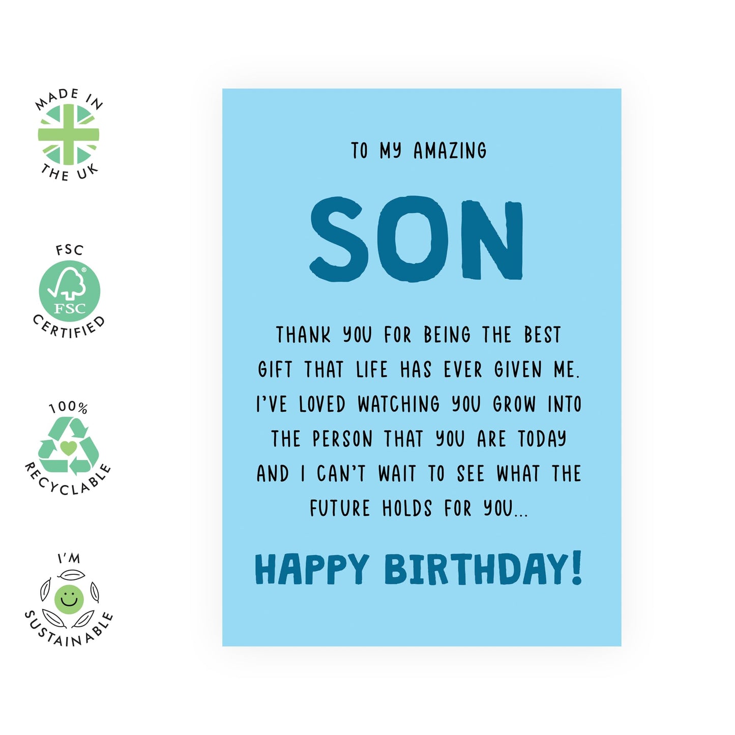 Heartfelt Birthday Card for Son - Loving Greeting Card for Him, Boys, Teens, Adult, - "To My Amazing Son - Gift"- Comes with Fun Stickers