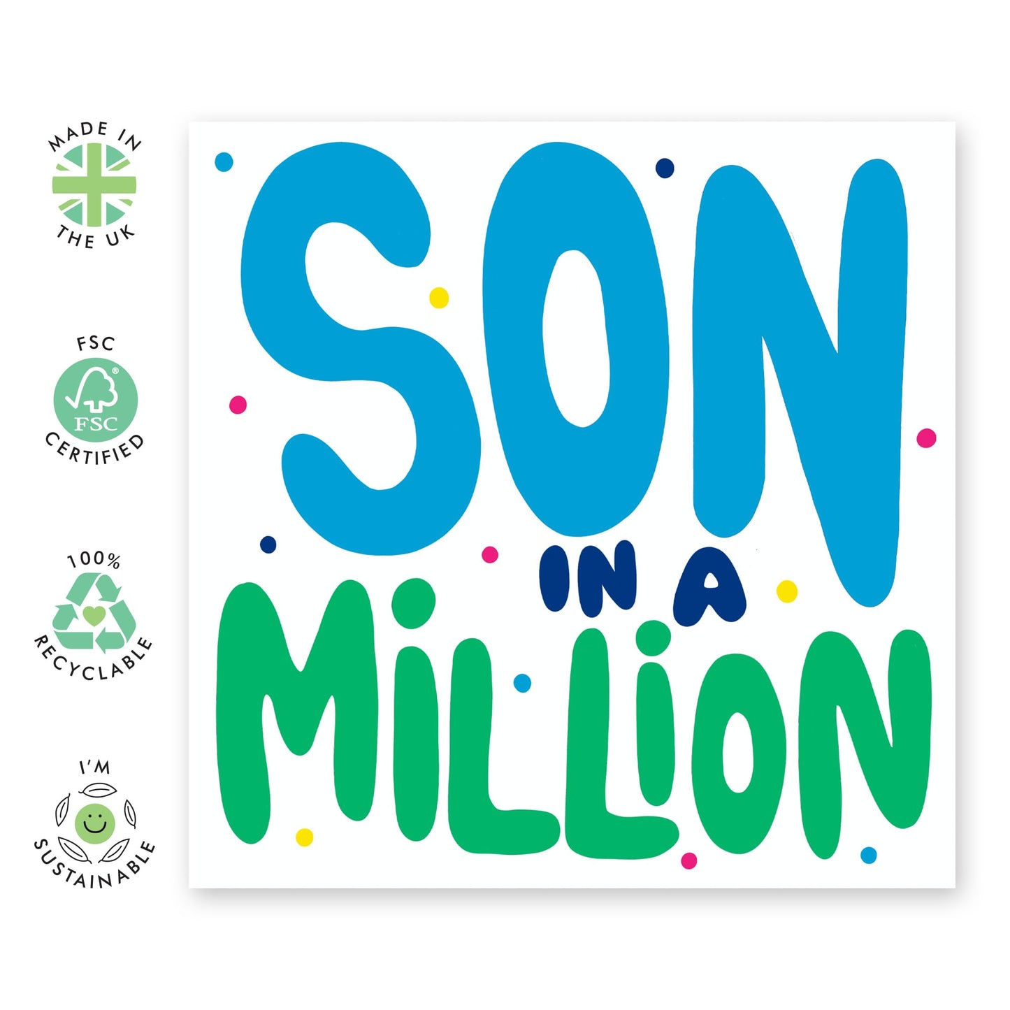 Creative & Sweet Birthday Card - 'Son In A Million' -Gifts for Kids, Child, Boys, In-law, Step Son Family From Mum & Dad - Only You - Comes with Fun Stickers