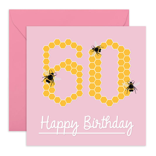 60th Birthday Card For Women - Bee Birthday Age 60 - Mummy Birthday Greeting Card - Happy Sixtieth Birthday Cards For Grandma - Sister Friends Mum - Comes With Fun Stickers - By Central 23