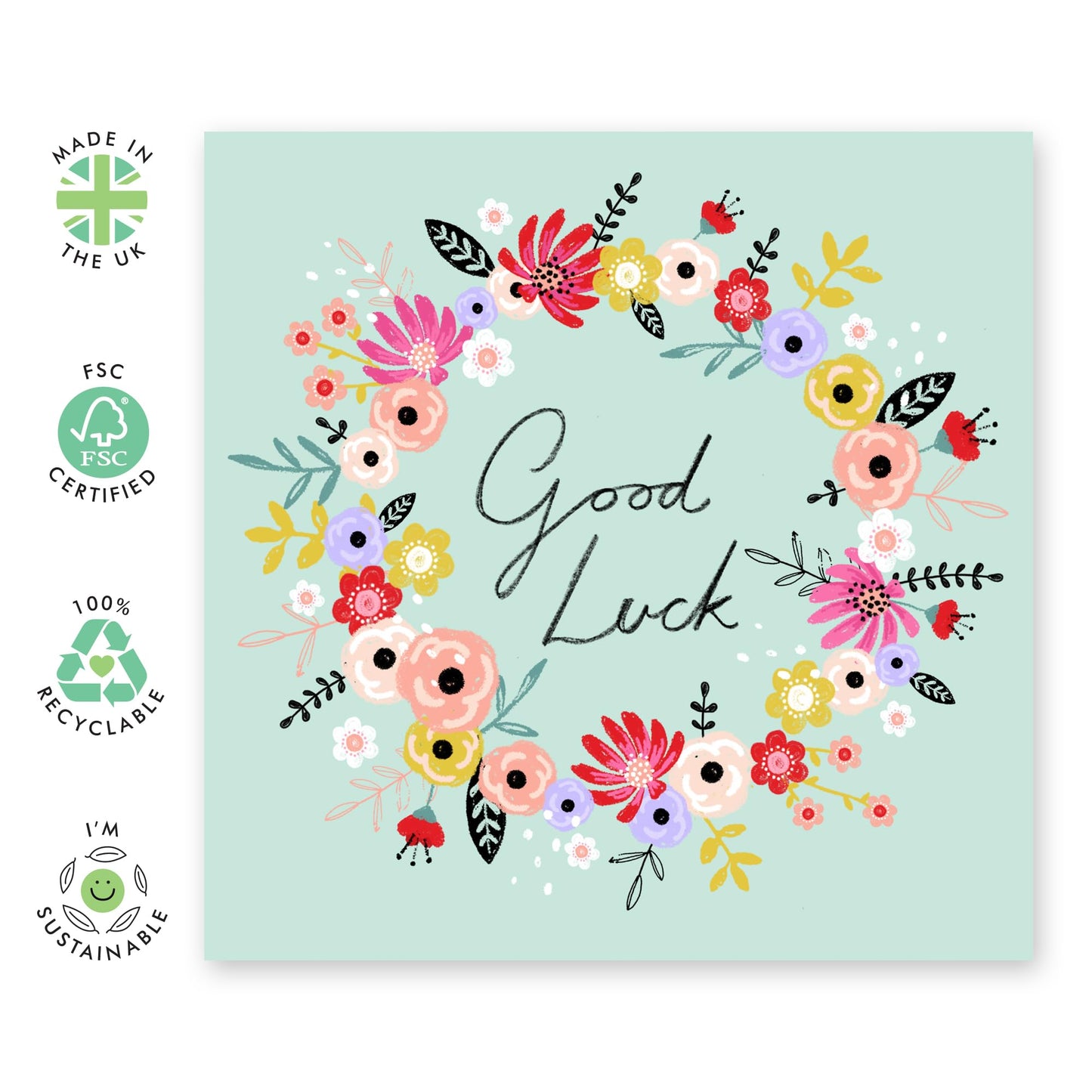 Congratulations Card - Good Luck Flower Wreath - New Job Retirement - Congrats On You New Home Card - Passed Driving Test Card - Affirmation Gifts Women Him Her - Comes With Fun Stickers By Central 23