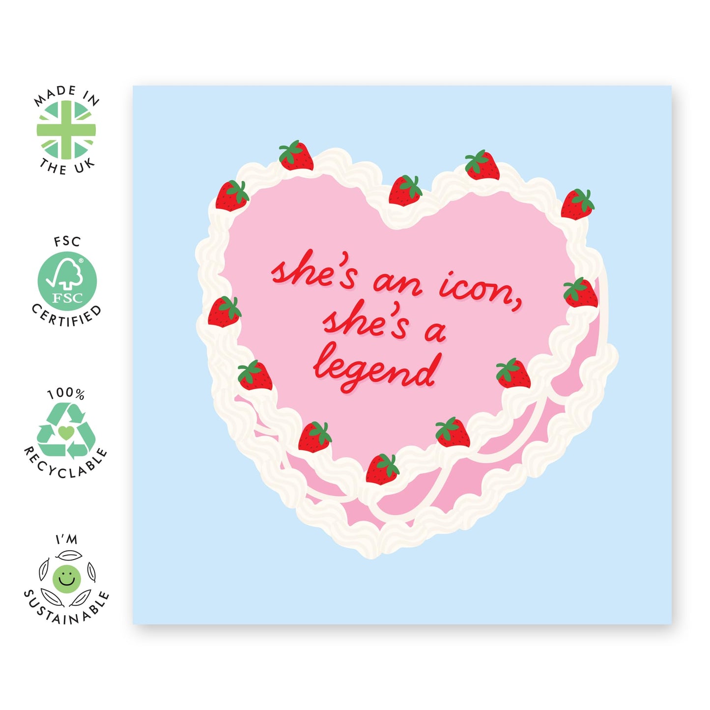 Greeting Card for Her – She's an Icon Cake – Birthday or Thank You Card for Mum, Mother, Grandma, Nan, Wife, Fiance, Girlfriend, Sister, Daughter, Aunties, Friends, Bestie - Comes with Fun Stickers