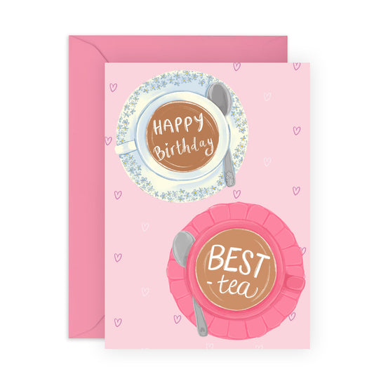 Birthday Greeting Card - 'BEST TEA' - Perfect for Celebrating Friendships - Ideal for Her, Friends, Family, BFFs, Tea Lovers, and Anyone Who Enjoys a Warm Cup - Comes With Stickers By Central 23