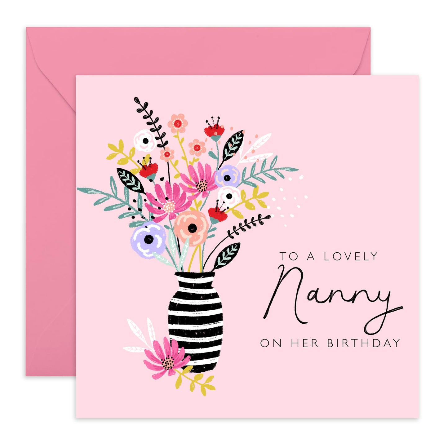Flower Cards For Women Pink - Nanny Birthday Cards - Floral Grandma Gifts Presents For Her - Greeting Cards For Women Nana Grandmother - Comes With Fun Stickers - By Central 23