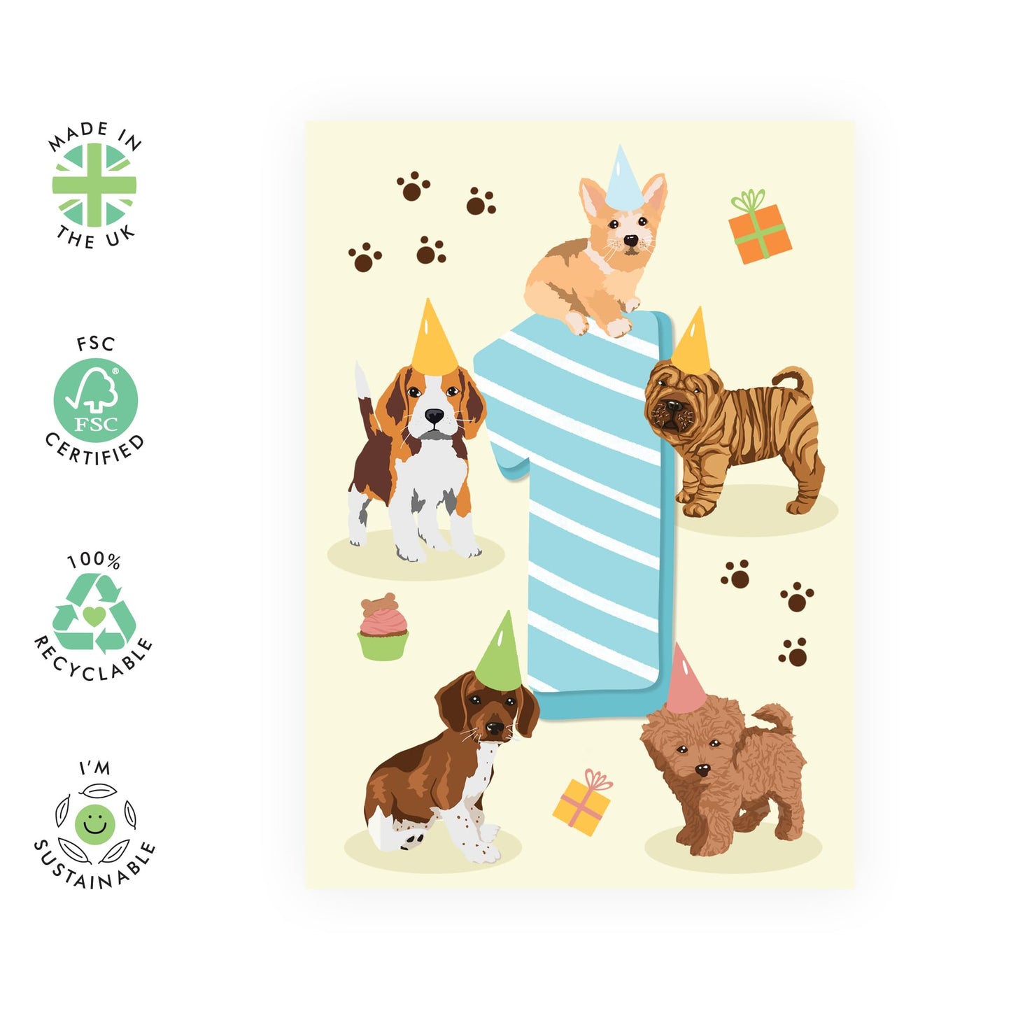 1st Birthday Card - Puppy Birthday Age 1 - Baby Milestone Cards Age One - First Birthday Cards - Cute Puppy - Gifts For Son Boys Grandson Nephew - Comes With Sticker By Central 23